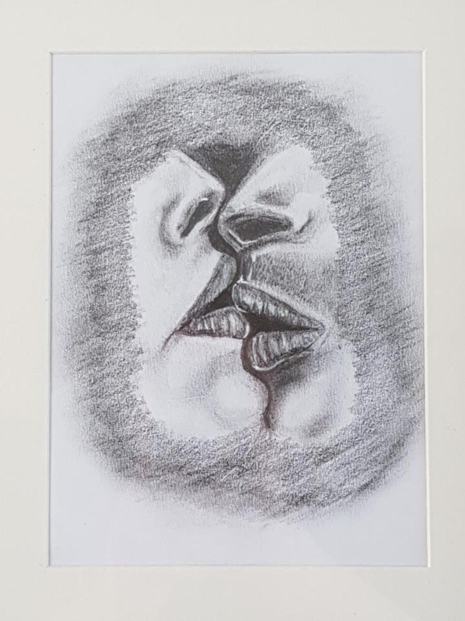 Romance Lovers Couple Kissing Charcoal Drawing Framed and Etsy