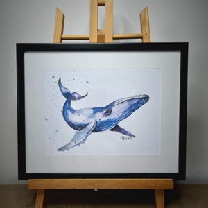 Humpback Whale Print, A5, Signed Art Print, Framed or Unframed Option, High Quality Card, UNIQUE PRINT, Whale Watercolour, Whale Art Gift.