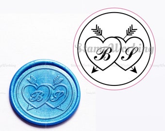 Initials with Heart Arrow Wax Seal Stamp - Custom Script Wax Seal Stamp - Wedding Wax Seals Stamp - Envelope Wax Seal - Custom Seal Stamp