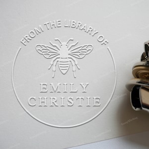 From The Library of Embosser - Custom Bee Embosser Stamp - Personalized Library Book Embosser - Embossing Stamp - Hand Held Embosser