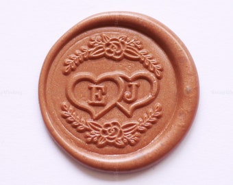 Double Hearts Wax Seal Stamp - 2 Letter Initials Sealing Wax Stamp - Personalized Wax Seal Stamp Kit - Wax Seals Stamp - Custom Seal Stamp