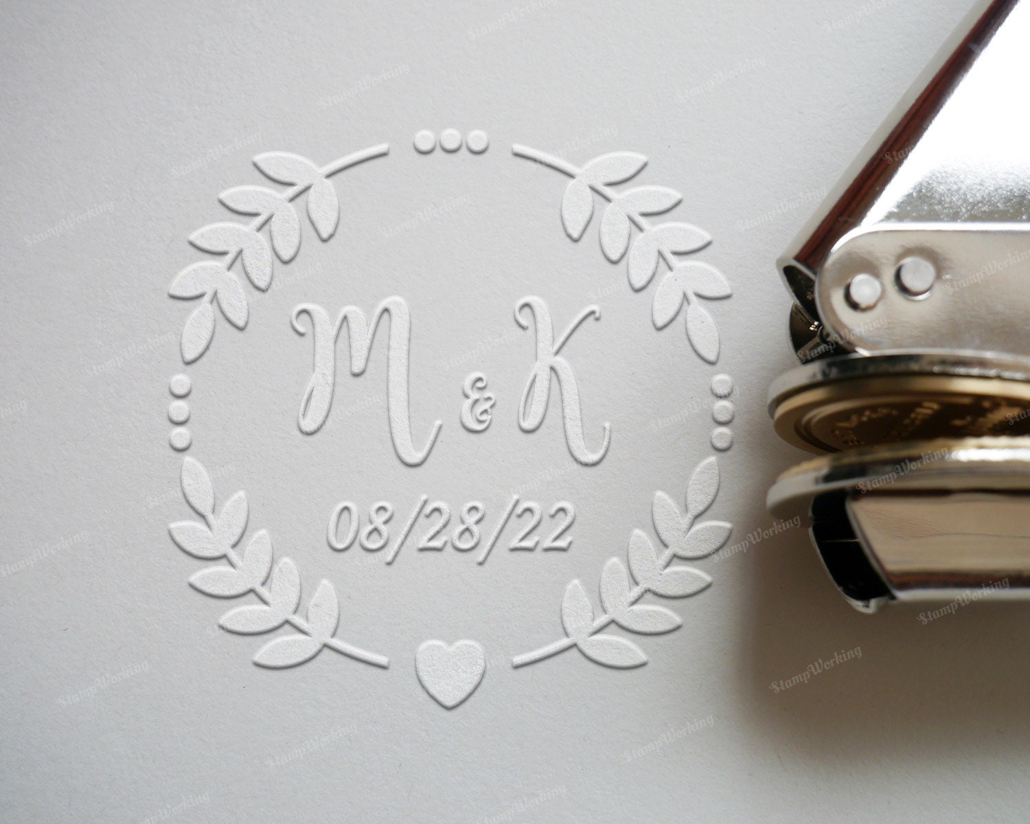 Stampi Personalized Library or Wedding Book Name Embosser Stamp | Wedding Embosser | Custom Wreath Embosser with Name | Wedding Gift | Embosser | Wedd