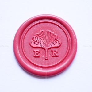 Initialen mit Ginkgo Blatt Siegel - Personalisierter Wachsstempel Kit - Hochzeitswachstempel - Geschenk Wachssiegel Stempel - Siegelstempel