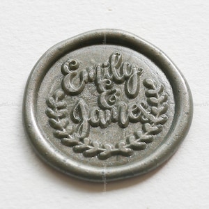 Nom personnalisé avec timbre de cire de scellement de couronne de feuilles - Timbre de sceau de cire personnalisé - Timbre de cire de nom personnalisé - Timbre de scellement de cire - Timbre de boîte cadeau