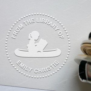 Custom Library Embosser Stamp - From The Library of Embosser - Personalized Library Book Embosser - Girl on Canoe - Hand Held Embosser