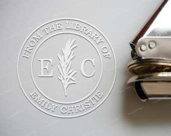 Custom Embosser Stamp - Personalized Initials Book Embossing Stamp - Rosemary Library Embosser - Hand Embosser