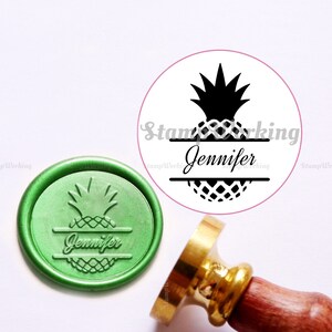 Nom personnalisé avec timbre de sceau de cire d’ananas - Kit de timbre de cire de scellement de nom - Tampon de cire personnalisé - Timbre de scellement de fruits - Paquet de coffret cadeau