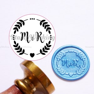 Personalized Leaves Wreath Initials Wax Seal Stamp - Custom Wedding Wax Stamp - Invitation Wax Seal Stamp - Wax Seal Kit - Custom Wax Stamp