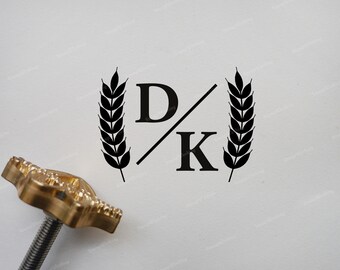 Personalized Branding Iron Stamp - Wheat and Initials Branding Iron Stamp - Custom Branding Iron Stamp - Branding Iron for Bakery Cake