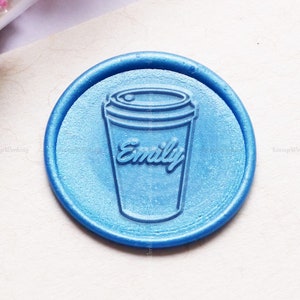 Tazza di caffè personalizzata con timbro di ceralacca di sigillo di testo personalizzato - Timbro di cera di lettera - Sigillo di cera di busta - Timbro di sigillo di cera