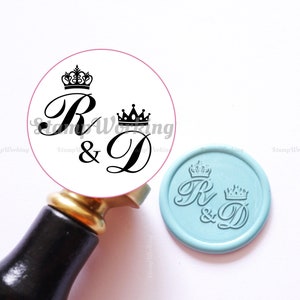 Initiales personnalisées avec timbre de sceau de cire de la couronne - Kit de timbre de cire à cacheter personnalisé - Timbre de sceaux de cire de mariage - Timbre de sceau personnalisé - Kit de sceau de cire