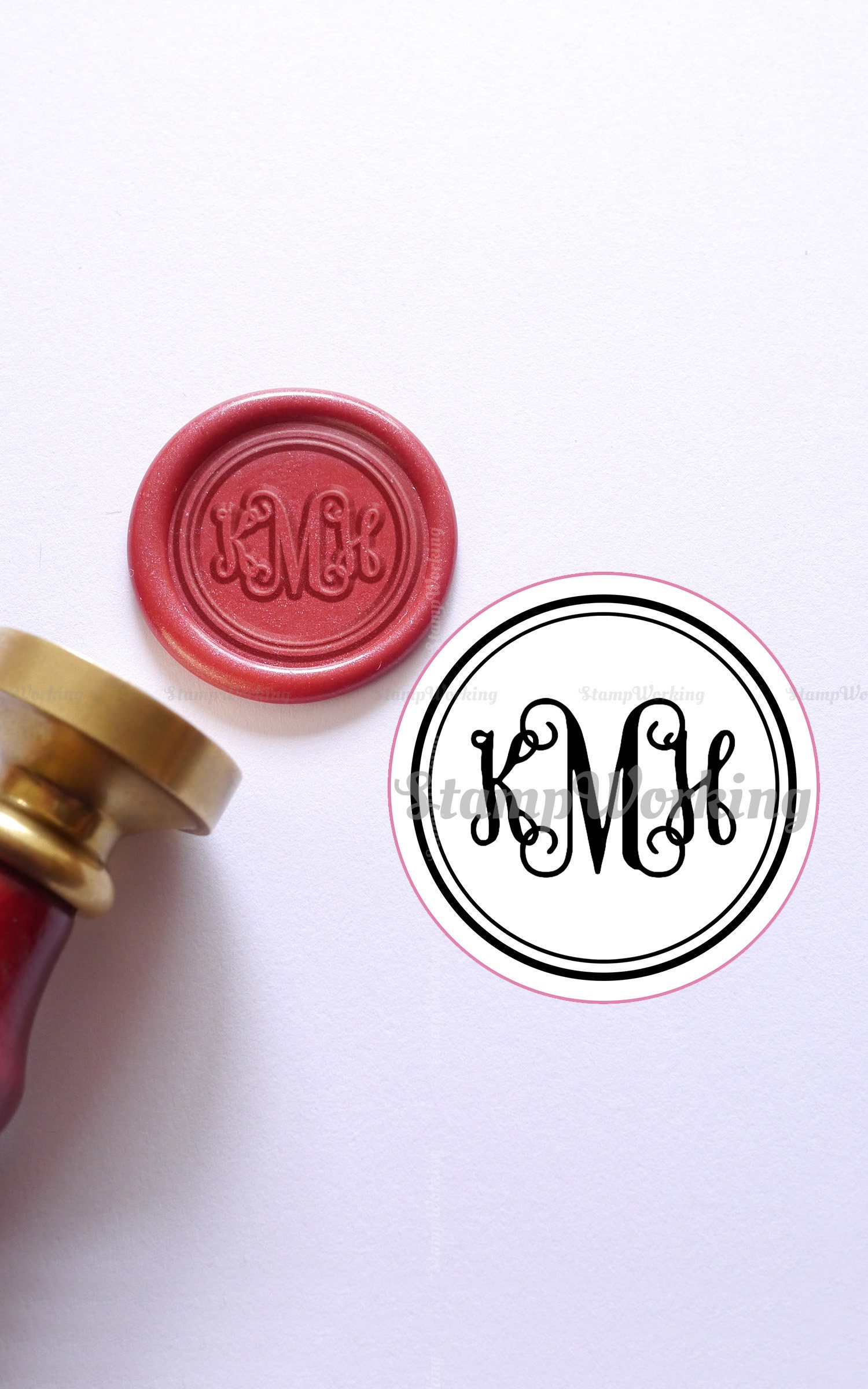 Personalized Wax Seal Stamp With 3 Triple Initials Monogram