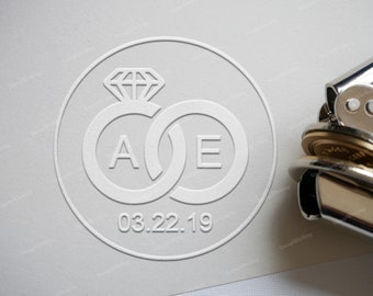 Custom Embosser Stamp - Personalized Wedding Embosser Stamp - Custom Initials with Wedding Rings Embosser Stamp - Embosser for Gift Package