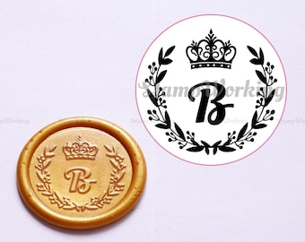 Custom Initial with Crown Wax Seal Stamp - Floral Wreath Initial Wax Stamp - Wax Seal Stamp Kit - Custom Wax Stamp - 1 Letter Seal Stamp