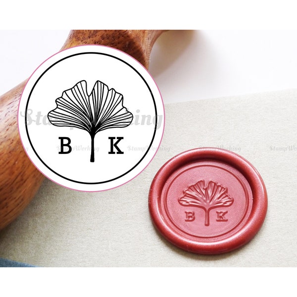 Ginkgo Blatt Siegellack Stempel - Personalisierter Initialen Wachssiegel Stempel - Hochzeitseinladung Wachssiegel - Initialen Wachsstempel - Paket Wachssiegel