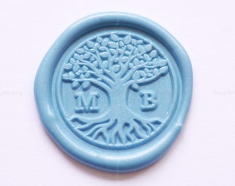 Sello de cera personalizado con iniciales y diseño del Árbol de la Vida - Sello de cera personalizado - Sello de cera para bodas - Sello de cera personalizado - Kit de sellos de cera