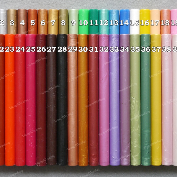 Bâtonnets de cire à cacheter 40 couleurs disponibles - Bâtons de cire pour pistolet à colle - Bâtonnets de cire tampon - Bâtons de sceau de cire d’invitation - 1 bâton pour 7-8 sceaux