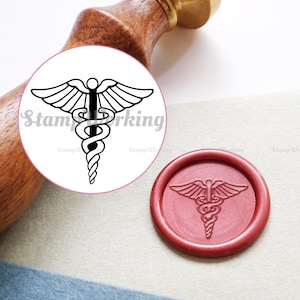 Timbre de cire de cachetage Caduceus - Timbre de sceau de cire médicinale - Cadeau d’étudiant en médecine - Timbre de scellement pour soins de santé - Timbre de décoration d’emballage cadeau