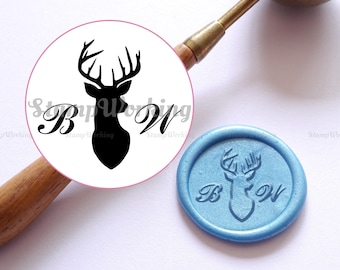 Deer Head Initials Wax Seals Stamp - Personalized Sealing Wax Stamp - Antler Wax Seals - Deer Sealing Wax Stamp - Custom Wax Seal Stamp