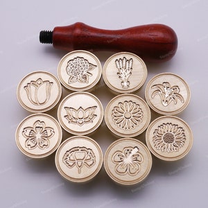 10PCS Wax Seal Stamp Collection de fleurs - Timbre de sceau de cire de fleur - Tulipe Lotus Lavande Lily Cerise Daisy Sunflower Carnation Gift Pack Stamp