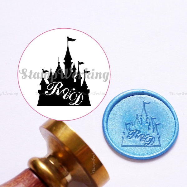 Sello de cera con forma de castillo y iniciales - Sello de cera con iniciales en letra cursiva - Sello de cera con forma de castillo - Sello de cera para regalos - Sello de cera para paquetes