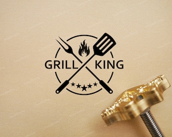 Personalized Branding Iron Stamp - Fork and Spatula Grill King Branding Iron Stamp - Custom Branding Stamp - Branding Iron for BBQ Grill