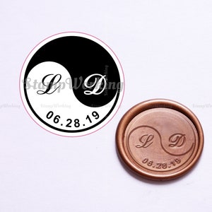 Timbre de sceau de cire de mariage Yinyang - Timbre de scellement d’invitation de mariage - Timbre de scellement initial - Sceau de cire Yinyang - Kit de sceau de cire de mariage personnalisé