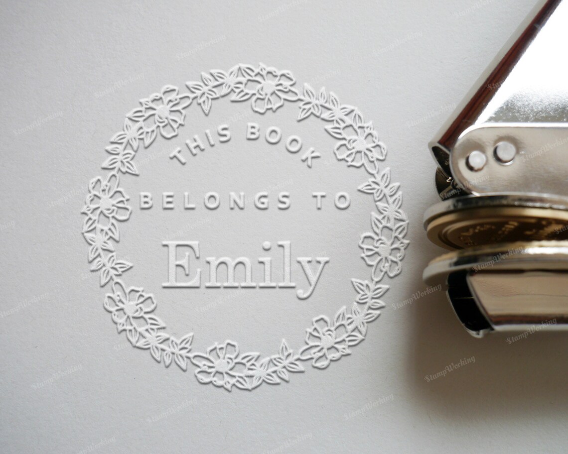 Custom Library Embosser Stamp This Book Belongs to Emily Etsy
