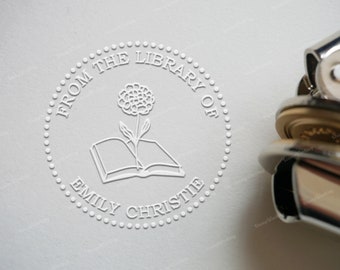 Custom Book Embosser - Personalized Embosser stamp - library Book Embosser - Hand Held Embosser - Birthmonth Flower on Book