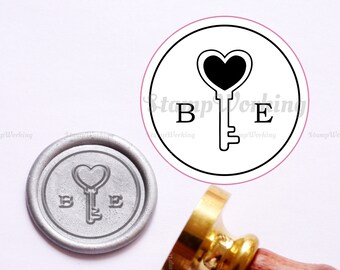 Initials with Love Key Wax Seal Stamp - Custom Wax Seal Stamp - Initials Wax Seals Stamp - Envelope Wax Seal - Custom Seal Stamp