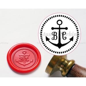 Anker 2 Buchstaben Initialen Wachssiegel - Maritimer Siegelstempel - Personalisierter Wachsstempel - Geschenkbox Siegelstempel - Briefumschlag Wachsstempel