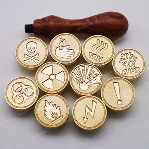 10PCS Wax Seal Stempel Waarschuwing Collection - Giftige straling Biohazard Sealing Stamp - Ontvlambare explosie corrosie gevaar - Pakket Wax Seal