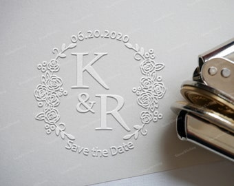 Custom Wedding Embosser Stamp - Personalized Embossing Stamp - Custom Initial with Flower Wreath Wedding Embosser Stamp - Hand Held Embosser