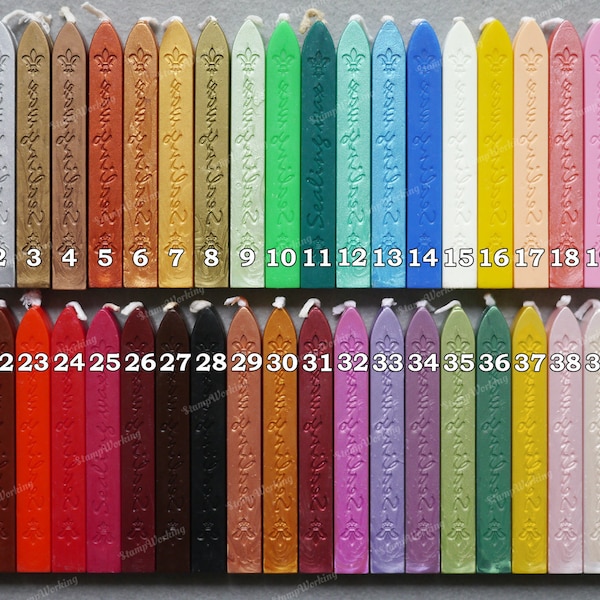 Siegelwachsstäbchen mit Docht 40 Farben erhältlich - Wachssiegel Wachswachs - Stempel Siegelwachsstangen - Einladungssiegel Wachsstangen - 1 Stäbchen für 7-8 Siegel