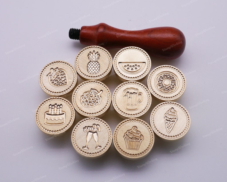 Party Cake Snacks Decoration Kids Gift Pack Seal Stamp 10PCS Wax Seal Stamp Food Collection Favorite Food Fruits Wine Wax Sealing Stamp