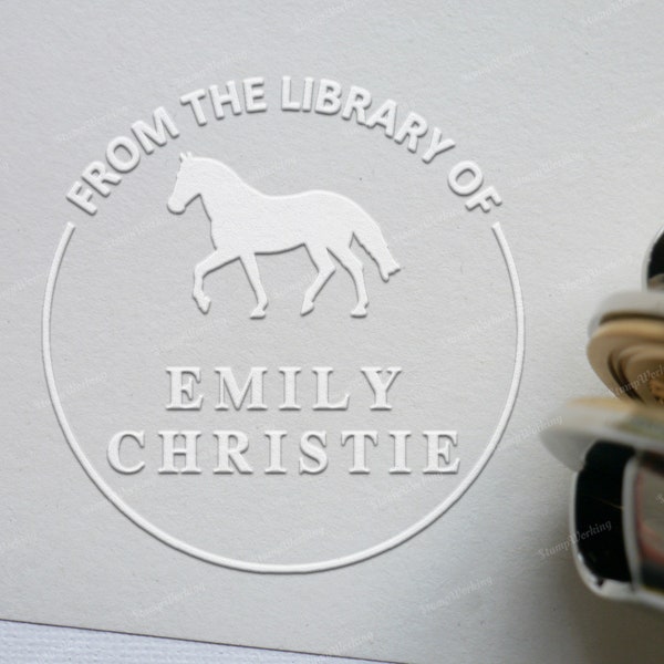 Personalized Library Book Embosser - From The Library of Embosser - Custom Horse Embosser Stamp - Embossing Stamp - Hand Held Embosser