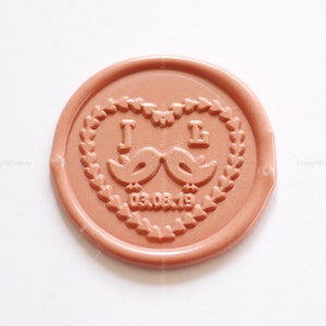 Timbre de cire de cire d’invitation de mariage Love Birds - Timbre de sceau de cire Love Bird - Timbre de mariage personnalisé - Kit de scellement de cire de cœur - Sceau de cire initial