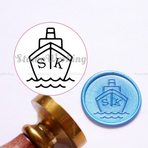 Iniciales con sello de cera de barco - Sello de cera de sellado náutico - Sello de cera personalizado - Sello de sello de caja de regalo - Sello de cera de sobre