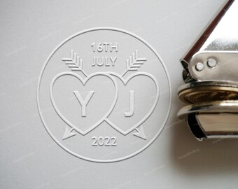 Custom Embosser Stamp - Personalized Wedding Embossing Stamp - Custom Initials with Heart Arrow Embosser Stamp - Hand Held Embosser