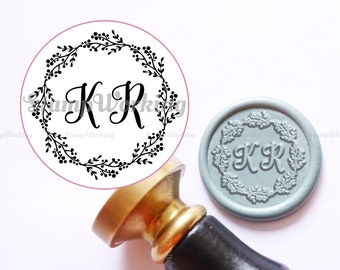 Floral Wreath Initials Wax Seal Stamp - Custom Sealing Wax Stamp - Wedding Invitation Wax Seal Stamp - Wax Seal Kit - Custom Wax Stamp