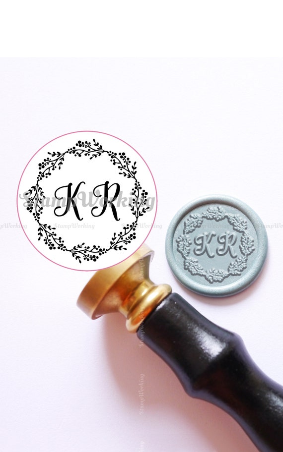 Personalized Initial with Leaves Wreath Wax Seal Stamp Custom Seal Stamp Invitation Wax Seals Wedding Wax Stamp Kit Initial Wax Seal