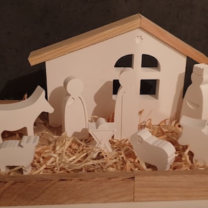 Christmas nativity scene made of Raysin, nativity figures, modern nativity scene, simple & elegant, white, decoration, nativity scene