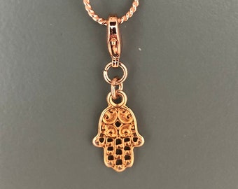 Hamsa filigree, Fatima hand, charms, pendant, vintage, boho, ethnic, rose gold