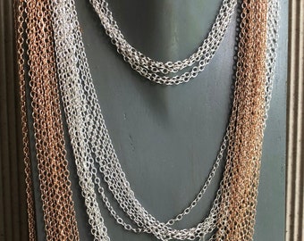 Chain, link chain, 3 mm, anchor chain, 3 mm, silver or rose gold, high-quality necklace, various lengths, with carabiner
