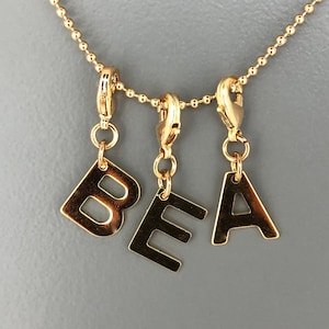 Letter Pendants, Alphabet, Charms, Friendship personalized gift Stainless steel gold-plated carabiner charm bracelet, chain image 2