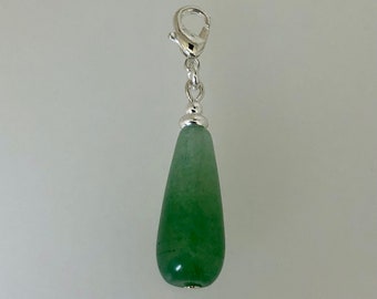 Charm, pendant, aventurine, necklace pendant, silver plated; Gemstone Pendant, Gift, Best Friend; teardrop pendant; silver plated;