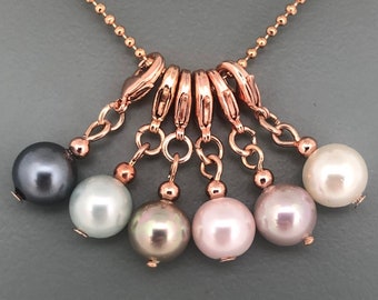 Shell pearl 8 mm, charms, pendant chain, charm bracelet, rose gold, gift, love, friendship, wedding, bridesmaid