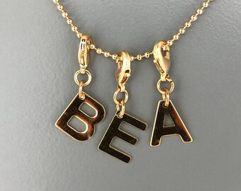 Letter Pendants, Alphabet, Charms, Friendship; personalized gift; Stainless steel; gold-plated carabiner; charm bracelet, chain;