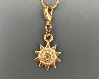 Sun pendant, charm, sun gold plated, chain; Charm bracelet, sunshine, love, friendship, vintage, boho,