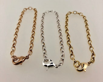 Bracelet, charm bracelet, silver, gold, rose gold, with lobster clasp, various sizes